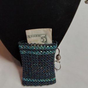 Hand Crafted  Beaded 3 1/2" Money-CC Holder Key Chain